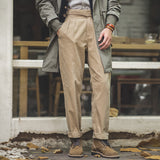Men’s Retro High Waist Cotton Cargo Pants – Straight Fit Casual Trousers