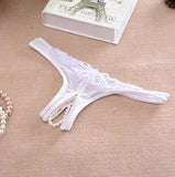 Low Rise Women's Panties, Lace Crotch String Bead Massage Temptation Briefs, Ondergoed Ladies' Erotic Lingerie or Sexy Underwear (Pack of 2)