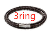 Men's Braided Genuine Leather Bracelet, Stainless Steel Beads, Charm Band for Boys