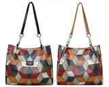 Retro Geometric Pattern Color-matching Shoulder Bag, Fashion Large Capacity Stitching Handbag or Totes for Women