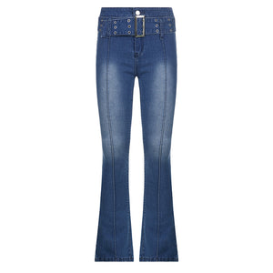 Retro Distressed Hot Girls' Washed Belt Slimming Jeans