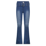 Retro Distressed Hot Girls' Washed Belt Slimming Jeans
