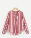 Striped Women's V-neck Long Sleeve Shirt
