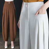 High Waist Drape Ice Silk Bloomers, Loose Casual Harem Pants