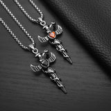 Retro Fashion European and American Style Diecast Snake Winding Wings Cross, Titanium Steel Necklace Heart-shaped Diamond Pendant
