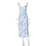 Lace Flowers Print Long Dress, Sexy Fashion Slit Suspender Gown, Summer Women's Clothing
