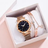 Luxury Women's Watches Bracelet Set, Elegant Magnet Buckle Ladies' Starry Sky Relogio Clocks