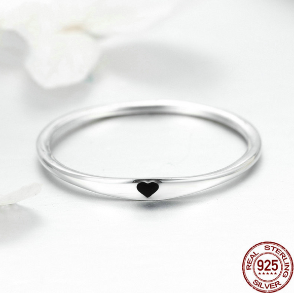 925 Sterling Silver Round Circle Pure Finger Ring, Simple Heart Engraved Jewelry