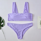 Solid Color Shoulder Split Swimsuit for Women