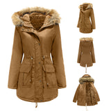 Women's Hooded Fur Collar Fleece-lined Warm Jacket