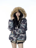 American Vintage, Army Green, Fur Collar Hooded Jacket