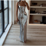 Sequin Sling, Square Collar, Backless Dress or Skirt