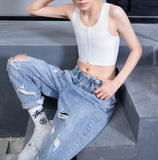 T Era Les Chest Cover, Short Bandage Zippered Tomboy Vest Corset