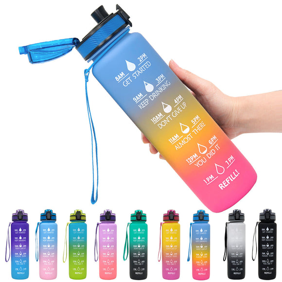 Tritan Water Bottle with Time Marker Bounce Cover, Motivational Water Bottle with Leakproof Lid for Sports Cycling and Outdoors