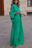 Women’s V-neck Batwing Sleeve Long Dress – Loose Fit Waist Tie Elegant Outfit