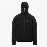 Men's Fashion Lamb Wool Hooded Zipper Coat Sweatshirt, Patchwork Line Design Male Casual Tops