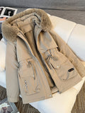 Fur Collar Fashionable All-matching Jacket, Hooded Warm Cotton-padded Coat