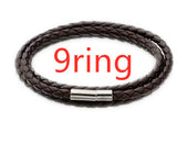Men's Braided Genuine Leather Bracelet, Stainless Steel Beads, Charm Band for Boys
