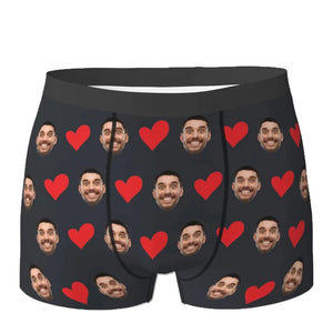 Personalized Face Photo Underwear, Heart Boxers Men's Briefs, Gifts for Husbands, Boyfriends