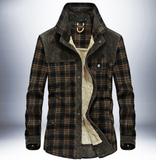 Winter Men's Thicken Warm Fleece Coats, Pure Cotton Plaid Jacket Military Style Fancy Clothing