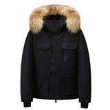 Men's Hooded Down Jacket, Thick Warm Coat with Fur Collar