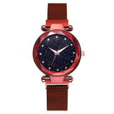Luxury Women's Watches Bracelet Set, Elegant Magnet Buckle Ladies' Starry Sky Relogio Clocks