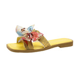 Ribbon Bow Sandals, Summer New Square Toe Low Heel Sandals for Women, Slides Fashion Casual Beach Shoes
