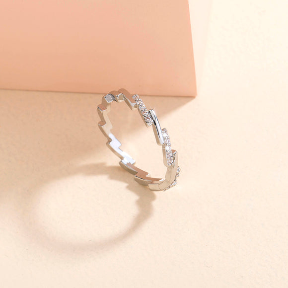 Simple Irregular Micro-inlaid Cross-wave Zircon Index Finger Ring, Jewelry for Girls