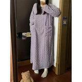 Winter Coral Fleece Sleepwear, Women's Nightgown Long Night Dress Pajamas with Pockets, Thickened Jacquard Dress Warm Home Clothes