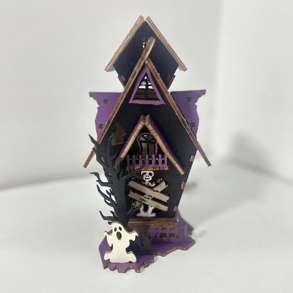 Halloveen DIY Wooden Glowing Haunted House Table Decoration
