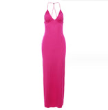 Floral Print Halter Spaghetti Straps Dress, Sexy Slim Butterfly Back Spring Summer Women's Gown