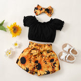Kids Summer Bow, Blouse and Skirt Set, Floral Matching Outfit