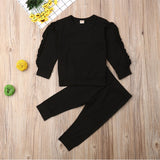 Newborn Baby Boys' Girls Ruffles Jumper, Solid Long Sleeve Sweatshirt Tops Pants, Infant Kids' 2 Pcs Outfits Clothes