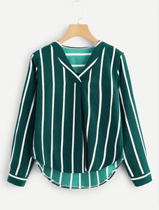 Striped Women's V-neck Long Sleeve Shirt