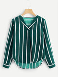 Striped Women's V-neck Long Sleeve Shirt