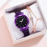 Luxury Women's Watches Bracelet Set, Elegant Magnet Buckle Ladies' Starry Sky Relogio Clocks