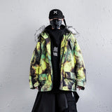 Men’s Plus-size Tie and Dye Winter Jacket – Warm Fur Collar Cotton Coat