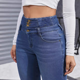 Women's Multi-button Fleece Addition Denim Trousers