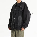 Yellow Ochre Vintage Washed Multi-pocket Denim Jacket for Men