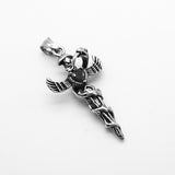Retro Fashion European and American Style Diecast Snake Winding Wings Cross, Titanium Steel Necklace Heart-shaped Diamond Pendant