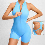 Zippered Yoga Fitness Shorts Jumpsuit, Sleeveless Tummy Control Stretch Shapewear, Butt Lifting Sportswear for Women
