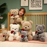 Lovely Hug Roses Teddy Bear Plush Pillow Stuffed Soft Animal Dolls, Nice Birthday Gifts for Girlfriends, Valentine's Day
