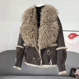 Fur Integrated Short Chic, New Sheepskin Collar Rabbit Fur Warm Coat