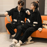 Couples' Autumn Winter Pajama Set, Thick Coral Fleece, K-fashion - Zippered Top and Matching Bottoms