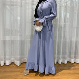 Solid Color Stitching, Long Muslim Dress