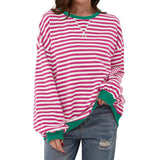 Loose Striped Long Sleeved T-shirt, Casual Pullover Sweater for Women
