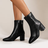 Chunky Heel Pointed Toe Boots with Side Zipper, Fashion Mid-calf Shoes for Women