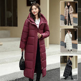 Women's Super Long Down Jacket, Puffer Thick Coat, Hooded Zippered Warm Fall Winter Casual Clothes