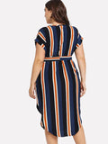 Fat Sister's Belt, Stripe Slim Look V-neck Dress