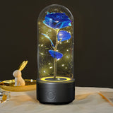 Creative 2-in-1 Rose Flowers LED Light, Bluetooth-compatible Speaker Valentine's Day Gift, Rose Luminous Night Light, Ornament in Glass Cover
